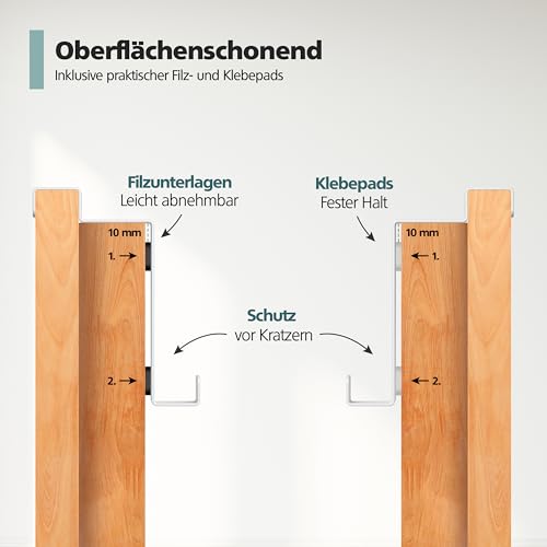 virea 10 x Türhaken Weiß - - Kleiderhaken zum einhängen - Türkleiderhaken aus Edelstahl - Haken für Türinnenseite - Garderobenhaken für Jacken, Taschen, Bademantel etc.