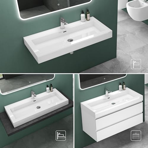 Lavabo sobre encimera rectangular Mai & Mai Colossum18 de mármol fundido blanco 100x48 cm 5