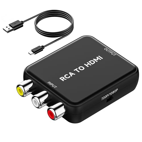 Image of RCA to HDMI Converter, AV to HDMI Converter, Composite to HDMI Adapter Supports PAL /NTSC for PS2 /VHS /VCR /Blue-Ray DVD ect.