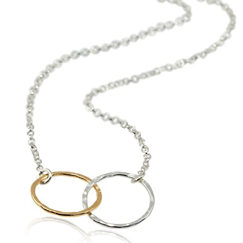 Two Tone 925 Sterling Silver & 14k Gold Filled Eternity Infinity Circles Necklace, 18