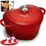 【COOK WITH LOVE & STYLE】The Overmont 2 Quart Heart-Shaped Enameled Cast Iron Dutch Oven is perfect for 𝟏 𝐨𝐫 𝟐 𝐩𝐞𝐨𝐩𝐥𝐞, ideal for cozy dinners or 𝐬𝐦𝐚𝐥𝐥-𝐛𝐚𝐭𝐜𝐡 meals. Its adorable heart-shaped body in hot red enamel and sleek silver knob make it a beauti...