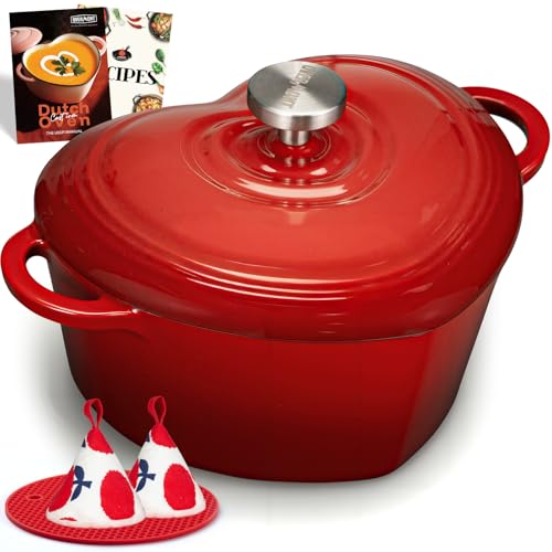 Overmont Enameled Cast Iron Dutch Oven - 2QT Heart-Shaped Mini Pot with Lid