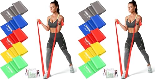 Image of 5 Pcs Resistance Bands, Professional Exercise Bands Elastic Stretch Bands for Fitness Yoga Pilates Stretching Strength Training, Workout Bands for Women and Men Home Gym