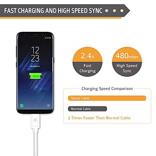 Image of Tukzer Micro Usb 2.4 Ampere Charge & Sync Data Cable For Android Devices, Personal Computer, Smartphone (White, 6.5Ft)