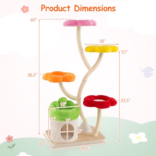 Torre para Gatos Tangkula 65 Pulgadas con Plataformas Florales miniatura 3