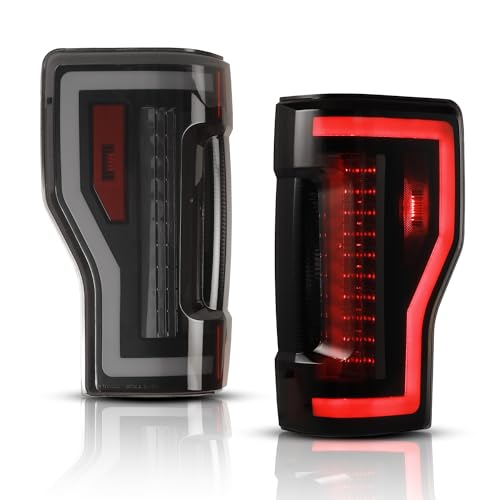 WolfX LED Tail Lights for 2017 2018 2019 Ford F250 F350 F450 Super Duty [Only for Factory Halogen Models] Taillight Assembly Set Replacement Rear Lamp w/Sequential Turn Signal, Smoke Lens