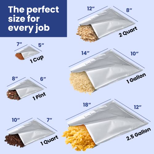 50X Wallaby 1-Quart Mylar Bag Bundle - (5 Mil - 7" X 10") Mylar Bags + 50X Labels - Heat Sealable, Food Safe, & Reliable Long Term-Food Storage Solutions - Silver #TOP1
