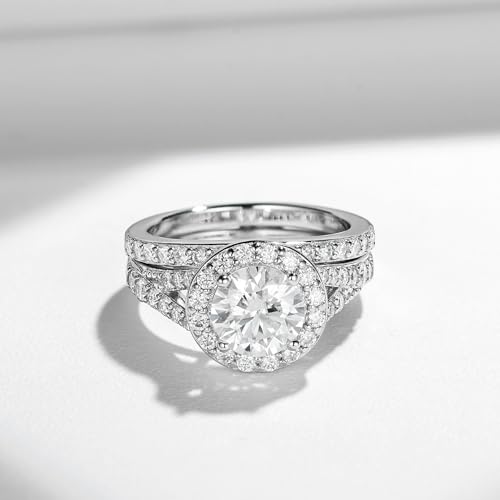 Moissanite Wedding Ring Set for Women 1CT Center Classic Round Moissanite Bridal Ring Set Engagement Ring Set Women's Bridal Set 925 Sterling Silver 10K 14K 18K Gold3