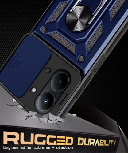 Image of WOW IMAGINE Tough Armor Bumper Mobile Back Case for Mi Redmi 15C 5G | Poco C85 5G | Sliding Camera Cover | Shock Proof 360 Protection | Hybrid PC + TPU | Ring Holder with Kickstand - Blue