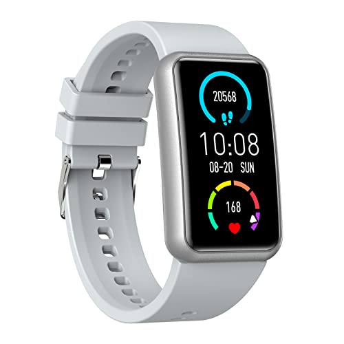 Reloj inteligente rectangular para mujer y hombre, monitoreo cardíaco, monitor de actividad, vigilancia del sueño, presión arterial, compatible con iPhone Android, gris Cover
