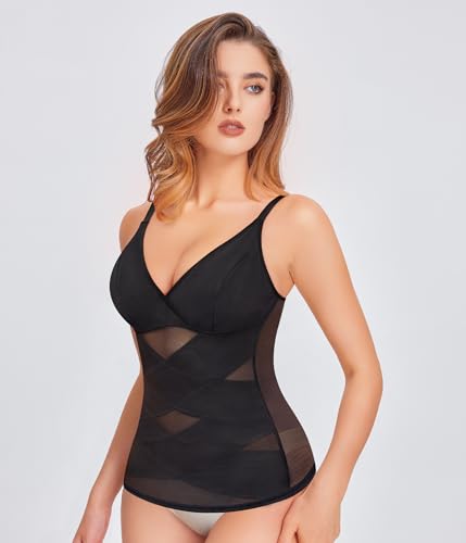 QACIVIQ Body Shaper for Women Tummy Control Shapewear Compression Tanks Cami Tops V-Neck Camisoles with Built in Bra2