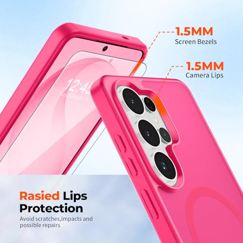 Image of SUPFINE Magnetic for Samsung Galaxy S26 Ultra Case with Screen Protector, (Built-in Magnets) (Military Grade Drop Protection) Slim Translucent Shockproof Phone Case,Hot Pink