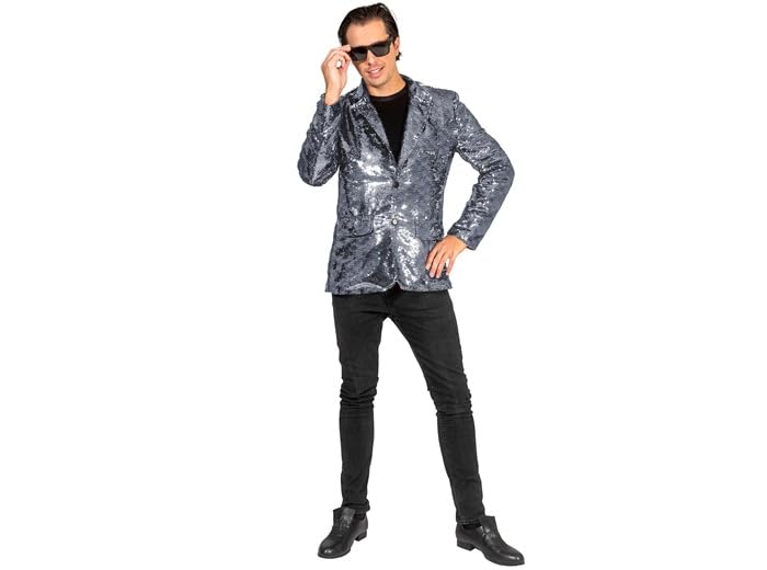 Veste à sequins argent homme coupe L/XL pour briller en soirée