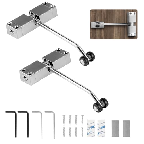 Automatic Spring Door Closer, 2PCS Stainless Steel Adjustable Door Spring Closer for Interior Door, Quiet Auto Gate Closer Door Closing, Safety Door Stopper with Adjusting Rod and Screws
