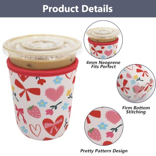 Image of 3 Pack Reusable Iced Coffee Sleeves - Xumbtvs Insulator Sleeve for Cold Beverages, Neoprene Coffee Cup Holder (Pink Hearts)