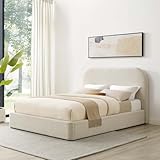 Modway Keynote Modern Queen Bed Frame with Curve Shaped Headboard in Heathered Weave Ivory, Woven Heathered Fabric Upholstery, Queen Size Platform Bed, Soft Cloud Bed Frame, No Box Spring Needed