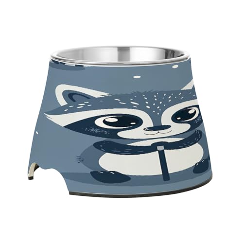 YEGAME Stainless Steel Elevated Dog Bowls, Funny Raccoon Non-Skid Spill-Proof