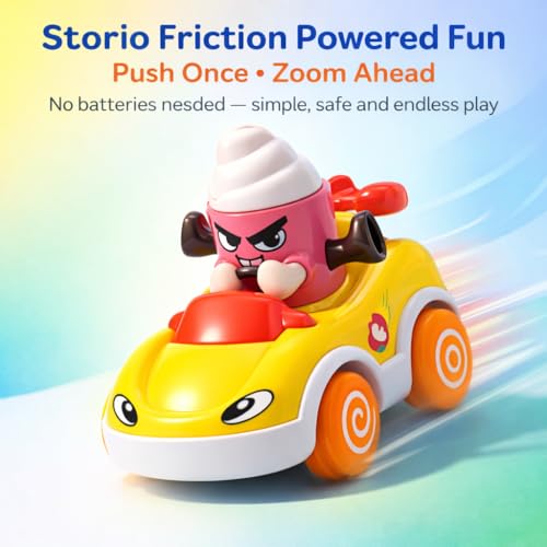 Image of Storio Foodie Toy Car - Mr Icecream | Friction Powered Vehicle for 1-3 Year Old Boys & Girls | Push & Go Baby Car Toy | Cartoon Car for Toddlers 12-18 Months | Safe Durable Educational Toy for Kids