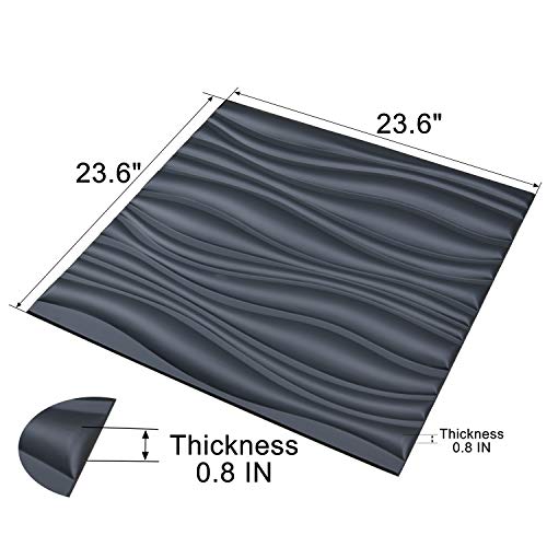 Image of Art3d 3D Leather Tiles Decoartive 3D Wall Panels, Black Wave 23.6 inch x 23.6 inch (6 Pack)