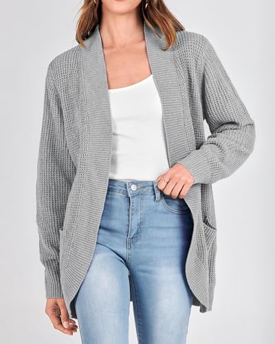Image of KIRUNDO Cardigan Sweaters for Women 2024 Fall Open Front Long Sleeve Loose Lightweight Knit Sweater Coat with Pockets