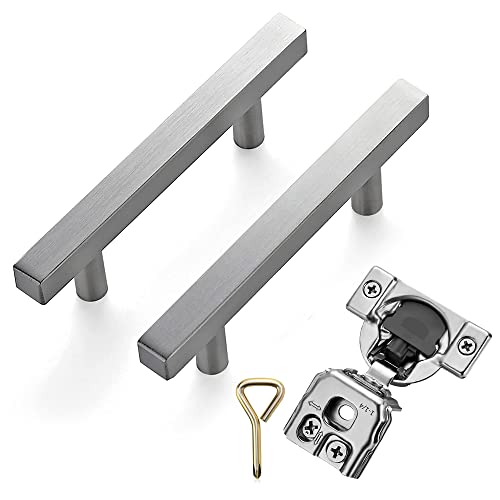 Ravinte 60 Pack 1-1/4 Inch Overlay Soft Close Cabinet Hinges & 10 Pack 3 Inch Hole Center Brushed Nickel Square Bar (With Triangle Screwdriver) #TOP15