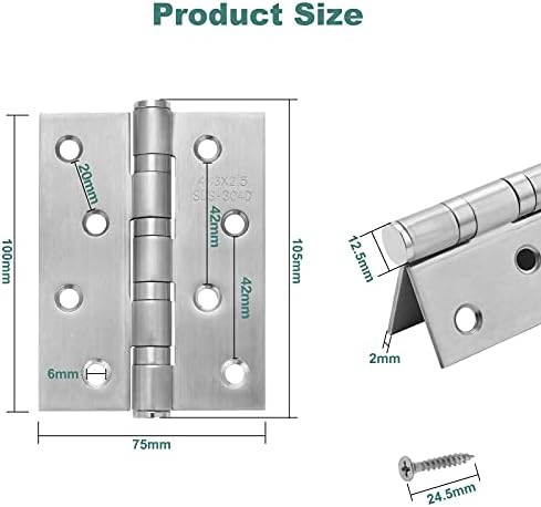 SHEENO 4 Pcs Stainless Steel Door Hinge,4Inch Door Hinge Fitting, 4-Way Steel Ball Hinges,Ball Bearing Door Hinges with Screws Thickness 2.5 mm