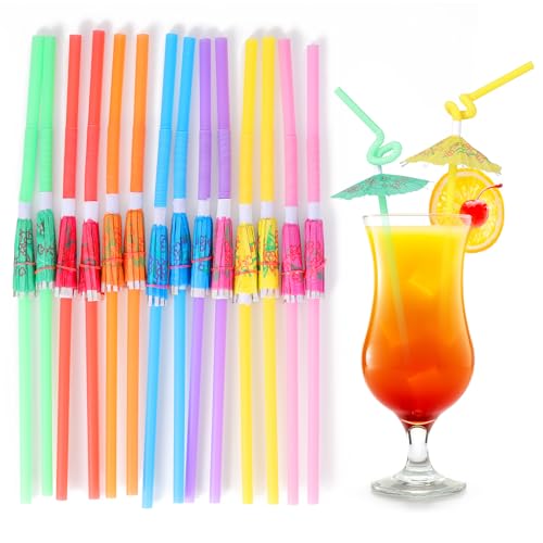 100 Pitillos Flexibles con Sombrilla para Bebidas Coloridos miniatura 1