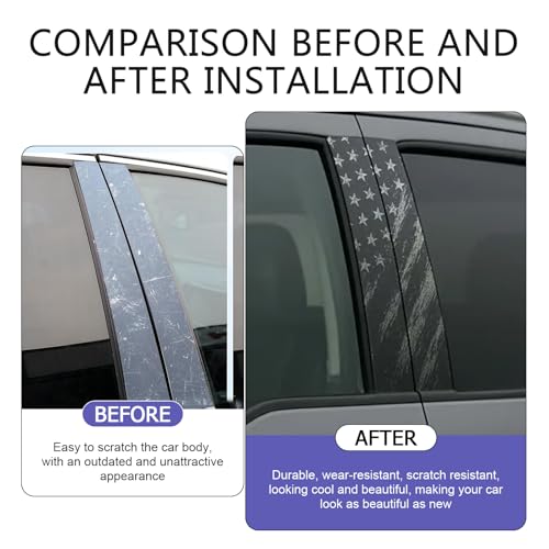 yorpyep 2 PCS Car B Pillar Stickers, Aged American Flag Patriotic Decal, Waterproof Scratch-Covering Trim Decoration, Universal Self-Adhesive Protective Film for Car Door Window Pillar (Black) - Thumbnail 6