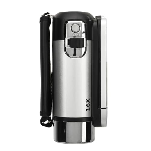 Grabadora de Cámara Digital, Videocámara Full HD 1080P 16MP, Cámara Vlogging con Pantalla Giratoria de 2,4, Zoom Digital 16X, Luz de Relleno, Antivibración, para Principiantes Silver