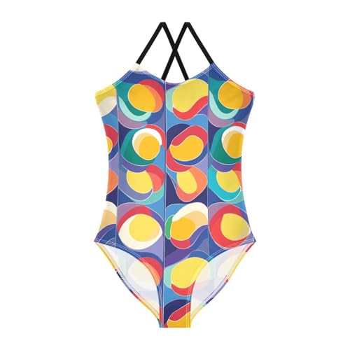 KLL Seamless Tiles Portuguese Spanish Italian Girls' 1-Piece Bathing Suit Beach Swimwear Adjustable Shoulder Strap Quick Dry