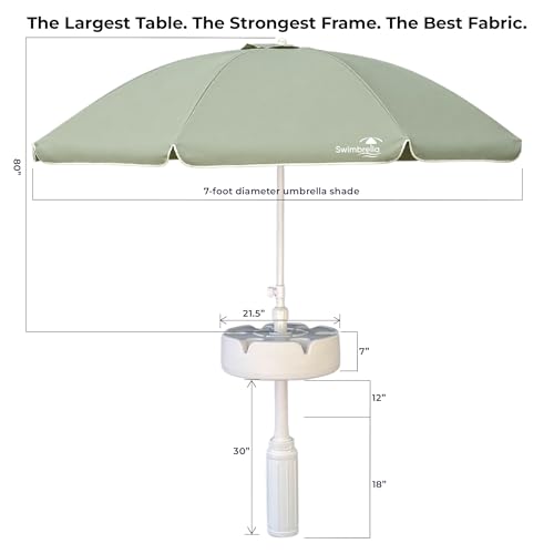 Image of Floating Pool Umbrella provides the perfect shade canopy for the lake, river, beach or the pool! 6 cup holders for your drinks and snacks! Create your own shade oasis with the 7ft diameter sun shade. (SALTED LIME)