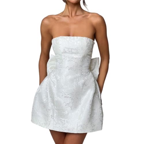 Image of BNGD Women's Solid Color Bustier Backless Bow Dress Sexy Jacquard Strappy Mini Skirt