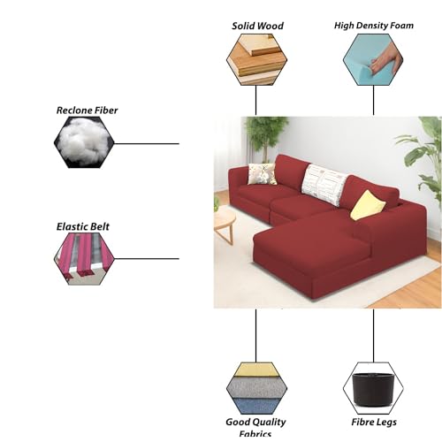 Image of Koza RHS 4 Seater L Shape Sofa Set for Living Room (Maroon Fabric) Premium Fabric Sofa