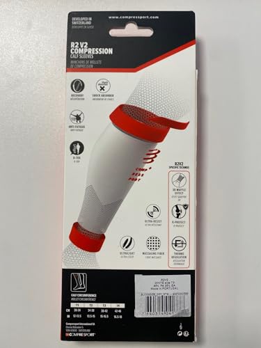COMPRESSPORT - Bandaż kompresyjny na łydki – R2V2 – ochrona mięśni, wydajność i rekreacja do uprawiania sportu – ultralekki i antystatyczny – bieganie, jazda na rowerze, triatlon, biały, 34-38