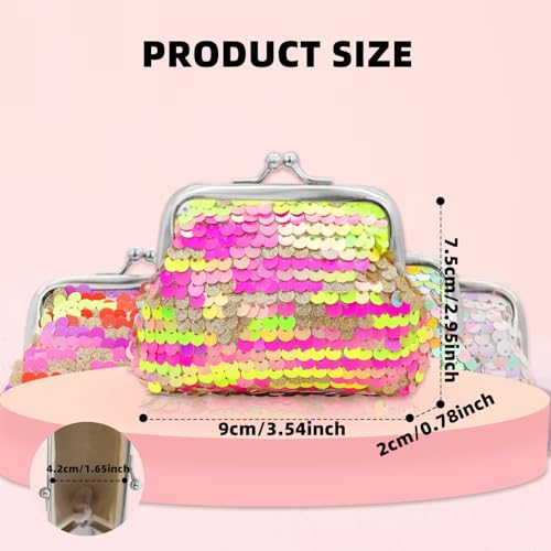 2 Packs Coin Purse, Sequin Coin Pouch Wallet Pouch with Kiss Lock, Portable Change Purse for Girls and Women, Coin Purse Pouch for Change, Mini Lipstick, Key (style 1)2