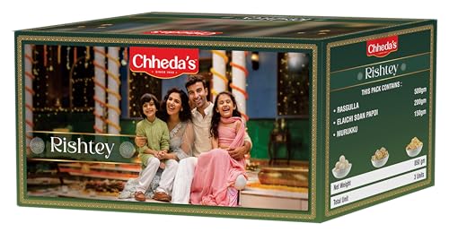 Image of Chheda's Rishtey Festive Gift Pack | Rasgulla, Elaichi Soan Papdi & Murukku | Premium Indian Sweets & Snacks Hamper | Ideal Gift for Diwali, Weddings & Special Occasions