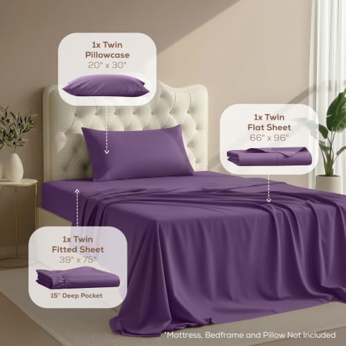Image of Utopia Bedding Twin Sheet Set - 3 Piece Bed Sheets for Twin Size Bed, Soft and Breathable Microfiber, Includes 1 Fitted Sheet, 1 Flat Sheet and 1 Pillowcase - Oeko Tex (Egg Plant)