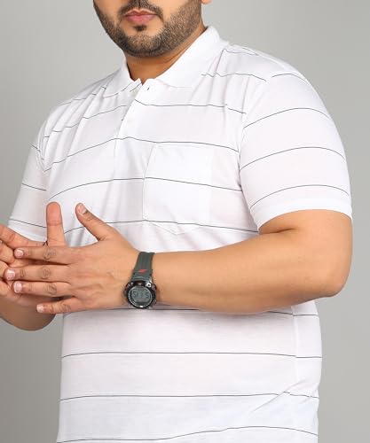 Image of INKKR Plus Size Men's Regular Fit Striped Polo Tshirt Combo