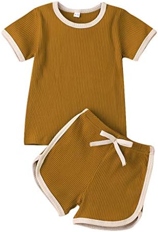 Unisex Toddler Baby Boy Girl Summer Clothes Short Sleeve T-Shirt Tops+Short Pants Ribbed Two Piece Solid Outfit Set (C-Brown, 4-5T)