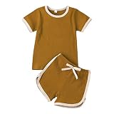 Unisex Toddler Baby Boy Girl Summer Clothes Short Sleeve T-Shirt Tops+Short Pants Ribbed Two Piece S