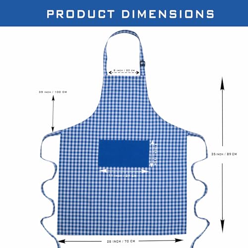 Image of LITO LINEN AND TOWEL Kitchen Apron| 100% cotton Easter Checkered Design Apron with 2 Front Centre Pocket With adustable buckle & Long Strap - Multicolor