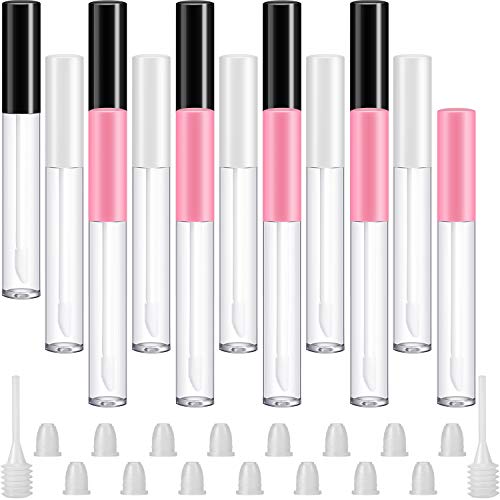 15 Pieces 2.5 ml Empty Lip Gloss Tubes Containers, Clear Mini Refillable Lip Gloss Balm Bottles with Rubber Inserts and Transfer Pipettes for Lipstick Samples Travel Split Charging DIY Makeup