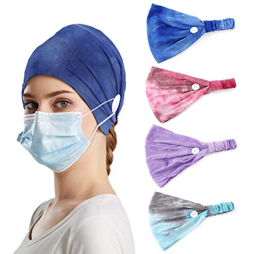 Bohend Boho Button Headbands Wide Tie Dyed Hair Bands Fashion Bandeau Stretchy Cotton Headband Bohemia Athletic Hair Accessories for Girls(4pcs)