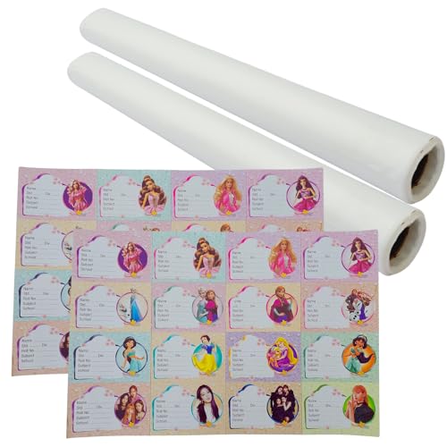 Image of Frosty Cover Roll (Pack of 2-10 Meters Each) & Name Slip (2 Sheets), Milky Translucent Book & Notebook Cover for School - 36 cm Wide (Princess Name Slips)