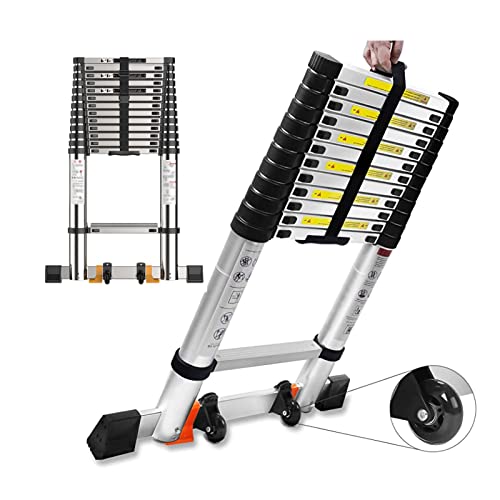 XZGDEN Teleskopleiter 5m / 4m / 3m / 2m Aluminium zusammenklappbare Leiterverlängerung mit Hilfsrad, 330 £ Kapazität Mehrzweck-Kompaktleitern for Haushalts- oder Außenarbeit Cover
