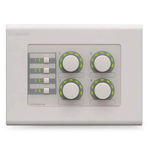 Panel de control Yamaha DCP4V4S-US que gestiona zonas de sonido con interruptores programables