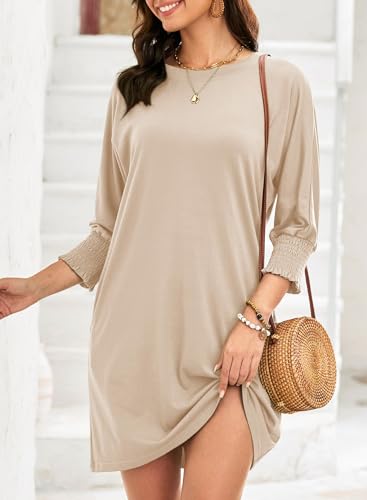 Image of Dokotoo Womens Dresses 2025 Spring 3 /4 Sleeve Fashion Dresses Crewneck Casual Mini Dress with Pockets S-XL