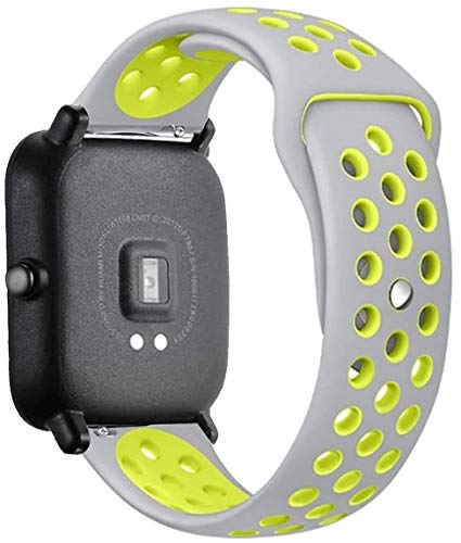 22mm Band, Strap for Noise ColorFit Ultra, ColorFit Pro 3, NoiseFit Endure, ColorFit NAV, NoiseFit Evolve, NoiseFit Active, Soft Silicon with Air Hole Straps (Grey with Yellow)