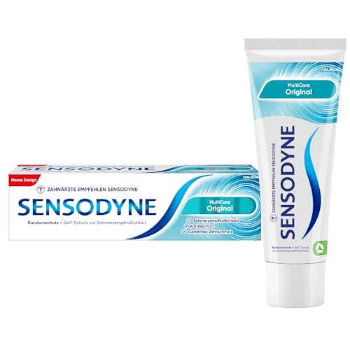 Sensodyne MultiCare Original Zahnpasta, 75ml, tägliche Zahncreme mit Fluorid, hilft bei schmerzempfindlichen Zähnen und Plaque zu entfernen