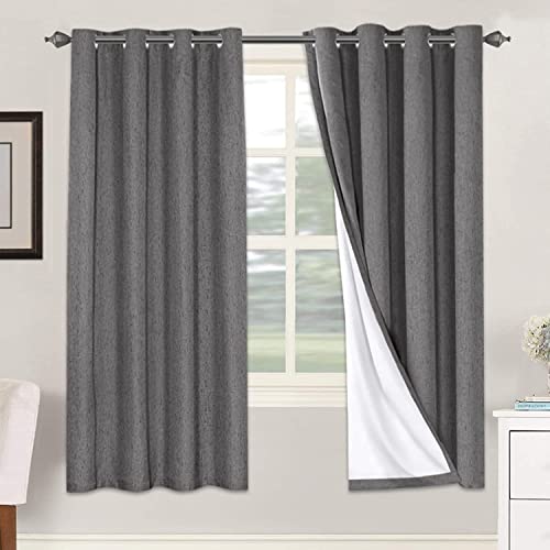 Image of H.VERSAILTEX Linen Blackout Curtains 72 Inches Long 100% Absolutely Blackout Thermal Insulated Textured Linen Look Curtain Draperies Anti-Rust Grommet, Energy Saving with White Liner, 2 Panels, Grey